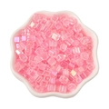Pastel pink iridescent 5mm cube glass beads in a petal dish for DIY jewelry making - 5mm Hole approx 1mm 11g/Pack approx 50 Pcs / Pink