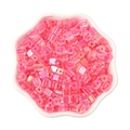 Sparkling pink square glass beads with AB rainbow coating for DIY jewelry making - 5mm Hole approx 1mm 11g/Pack approx 50 Pcs / Rose Red