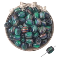 Green and blue resin galaxy swirl oval beads for DIY handmade jewelry and necklaces - Barrel Shaped Bead / 5 Pieces (Approx. 12x14mm, Hole 2mm) / Green Marble