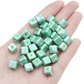 Pale green 8mm square ceramic beads held in hand for DIY jewelry making and crafts - 6mm (10 Pieces Pack) / Green