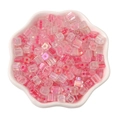Iridescent pink cube glass beads for DIY jewelry making in a white petal-shaped bowl - 5mm Hole approx 1mm 11g/Pack approx 50 Pcs / Pink Mix