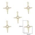 Golden cross star charms with iridescent center stones and textured metal finish - Large Star / 2 Pcs/Set / Gold