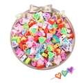 Perles de cœur colorées en pâte polymère sur plateau argenté pour bijoux DIY - Couleurs Mixtes Aléatoires (30 Pièces/Paquet) / Cœur 10x9mm