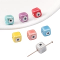 Cube evil eye ceramic beads for DIY jewelry making in various vibrant colors - Cube 8mm / 10 Pieces Pack / Random Mixed Colors