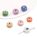 Flat round evil eye ceramic beads in various colors for DIY jewelry handmade crafts - Flat Bead 10mm / 10 Pieces Pack / Random Mixed Colors