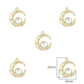 Golden crescent moon pendant with iridescent gemstone and rhinestones, 19x16mm size - Large Moon / 2 Pcs/Set / Gold