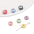 Yellow ceramic evil eye bead on metal pin for DIY jewelry making and handmade crafts - Flat Bead 8mm / 10 Pieces Pack / Random Mixed Colors