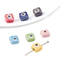 Colorful ceramic evil eye square beads for DIY jewelry making in assorted vibrant colors - Square Plate 8mm / 10 Pieces Pack / Random Mixed Colors