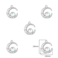 Silver moon pendant with opal stone and crystal inlay for jewelry making, 19mm size - Large Moon / 2 Pcs/Set / White Gold