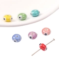 Flat round ceramic Evil Eye beads in various colors for DIY handmade jewelry crafts - Wheel Bead 5x8mm / 10 Pieces Pack / Random Mixed Colors