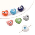 Heart shaped ceramic evil eye beads for DIY jewelry making in multiple vibrant colors - Heart Shape 13x14mm / 10 Pieces Pack / Random Mixed Colors