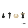Black 6mm screw-on plastic safety eyes with transparent washers for DIY doll making - Black / 6mm (50 Pairs/Pack)