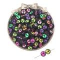 Perles plates en pâte polymère noire avec signes de paix colorés pour bijoux DIY - Couleurs Mixtes Aléatoires (30 Pièces/Paquet) / Signe de Paix 10mm
