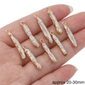 Baroque pearl pendant with irregular gold edging, 20-30mm long for DIY jewelry making - 1 Piece (20-30mm) / Long Bar Style (BTA193-01)
