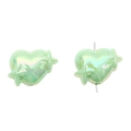 Pastel green iridescent heart beads with star detail for DIY jewelry making - Set of 4 / Green