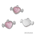Y2K sweet pink heart candy pendant with silver alloy base for DIY jewelry making - Candy Wing Heart / Silver Pink Rhinestone