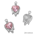 Pink heart crystal pendant with silver base and y2k star motif in 24x14mm size - Melting Heart / Silver Pink Rhinestone