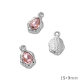 Pink pear-shaped rhinestone pendant with silver metal base in 15x9mm size - Water Drop / Silver Pink Rhinestone