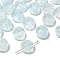 Light blue translucent glass beads with floral relief for DIY bracelets jewelry making - 10 Pieces Pack / Lake Blue