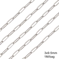 Silver stainless steel paperclip chain 3x9.5mm for DIY jewelry making 1 meter - Style 01 / 3x9.5mm