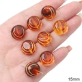 Translucent amber acrylic 15mm round beads with gold curved wire inlay for DIY jewelry - 15 Pieces/Pack (1.5mm Hole) / Amber (Round Style)