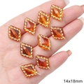 Vintage amber resin rhombus beads 14x18mm with gold wave metal frame for DIY jewelry - 20 Pieces/Pack (1.5mm Hole) / Amber (Rhombus Style)