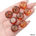 Perles vintage en acrylique ambré 18mm avec spirale dorée pour bijoux faits main - Ambre (Style Rond Plat)