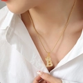 French style crown initial B pendant necklace with gold chain and zircon inlay - Letter B / Gold