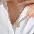 Gold letter E crown pendant necklace with sparkling zircons on a rope chain for women - Letter E / Gold