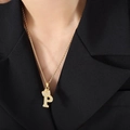 Golden twisted rope necklace with a zircon-encrusted crown letter P pendant - Letter P / Gold
