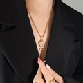 18K gold S-letter crown pendant necklace with white zircons on a rope chain - Letter S / Gold