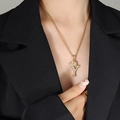 Gold letter Y pendant necklace with crown detail and zircons on twisted rope chain - Letter Y / Gold