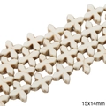 Cross-shaped white synthetic turquoise beads with natural brown texture, 15x14mm size - Clover Style / 15x14mm
