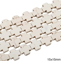 White synthetic turquoise cross beads 15x15mm with brown marble texture for DIY jewelry - Flat Square Cross Style / 15x15mm