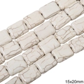 Rectangle white turquoise stone beads 15x20mm with brown marble texture for DIY jewelry - Rectangular Flat Bead / 15x20mm (Approx. 20 pcs/Strand) / Marbled White