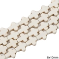 Ivory white synthetic turquoise cross beads 8x10mm with brown marble texture - Cross Style / 8x10mm (Approx. 38 pcs/Strand) / Marbled White