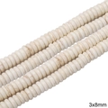 Strand of 3x8mm off-white synthetic turquoise flat spacer beads with brown marble texture - Abacus/Disc Bead / 3x8mm (Approx. 125 pcs/Strand) / Marbled White