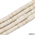 Off-white 3x8mm white turquoise Heishi disc beads with natural brown marble texture - Abacus Bead Shape / 3x8mm (Approx. 125 pcs/Strand) / Marbled White