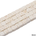 8mm cubic white turquoise beads with natural brown marble texture for DIY jewelry - Block Shape / 8mm (Approx. 50 Pieces/Strand) / Marbled White