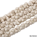 White howlite 8x14mm bone-shaped beads with brown veins for DIY jewelry making - Bone Style / 8x14mm (Approx. 65 pcs/Strand) / Marbled White