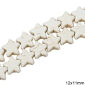 Star-shaped 12x11mm synthetic white turquoise beads with brown marble texture for DIY - Five-pointed Star / 12x11mm (Approx. 36 pcs/Strand) / Marbled White