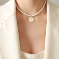 French style pearl necklace with gold letter A pendant and natural freshwater pearls - Letter A