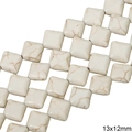 White synthetic turquoise 13x12mm square beads with brown marble texture for DIY jewelry - Rhombus Shape / 13x12mm (Approx. 34 Pcs/Pack) / White