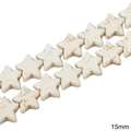 Star-shaped 15mm synthetic white turquoise loose beads with brown marble texture - Five-pointed Star / 15mm (Approx. 33 Pcs/Pack) / White