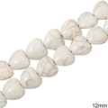Heart-shaped 12mm white synthetic turquoise beads with marble texture for DIY jewelry - Heart Shape / 12mm (Approx. 34 Pcs/Pack) / White