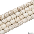 White turquoise barrel beads 8x9mm with natural brown marble texture for DIY jewelry - Curved Cylinder / 8x9mm (Approx. 40 Pcs/Pack) / White
