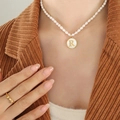 Freshwater pearl necklace with golden 'R' letter pendant and bow ring jewelry set - Letter R