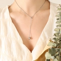 Minimalist silver stainless steel Y-necklace with lucky bead pendant for women - 45cm / Silver