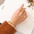 Bracelet à grosse chaîne dorée et ensemble de bagues minimalistes géométriques pour femme - Bracelet chaîne / 15+5cm / Or
