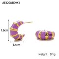 Detail of purple enamel striped C-shape croissant earrings with gold-plated metal ridges - Purple (AE42081D9K1)
